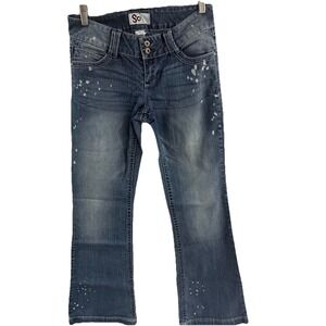 SO WOMENS JEANS SIZE 7 BOOTCUT LEG FLARE‎ MEDIUM WASH DENIM LOW RISE